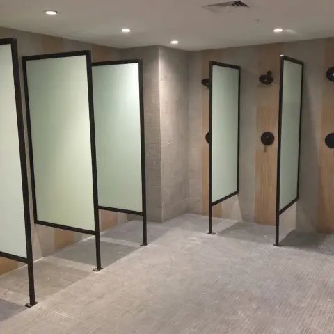 Black-Framed Frosted Shower Partitions